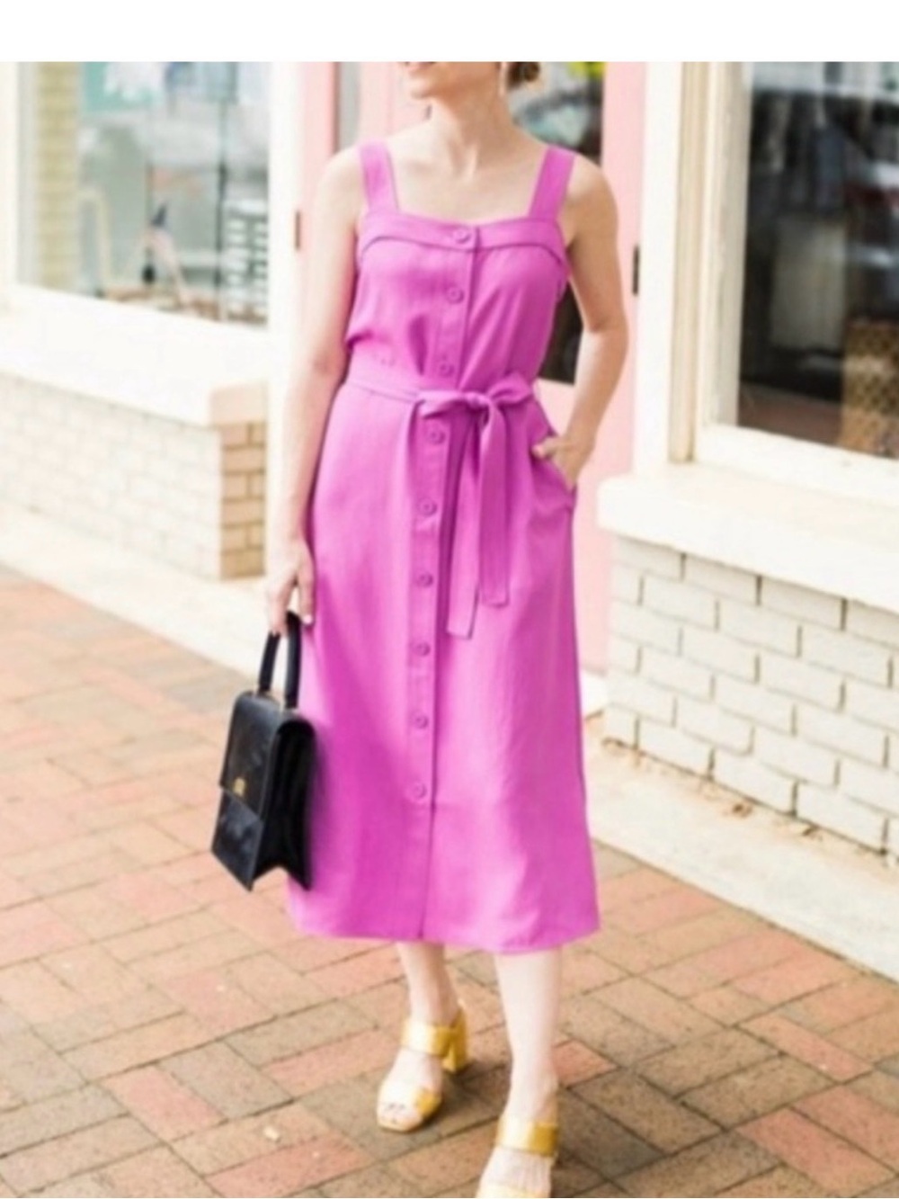 Everlane Pink Button-Front Midi Dress with Belt